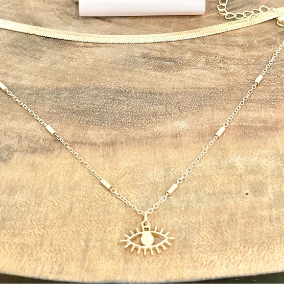 NWT Gold double layered evil eye necklace, ring set, and moon star earrings - Picture 3 of 8